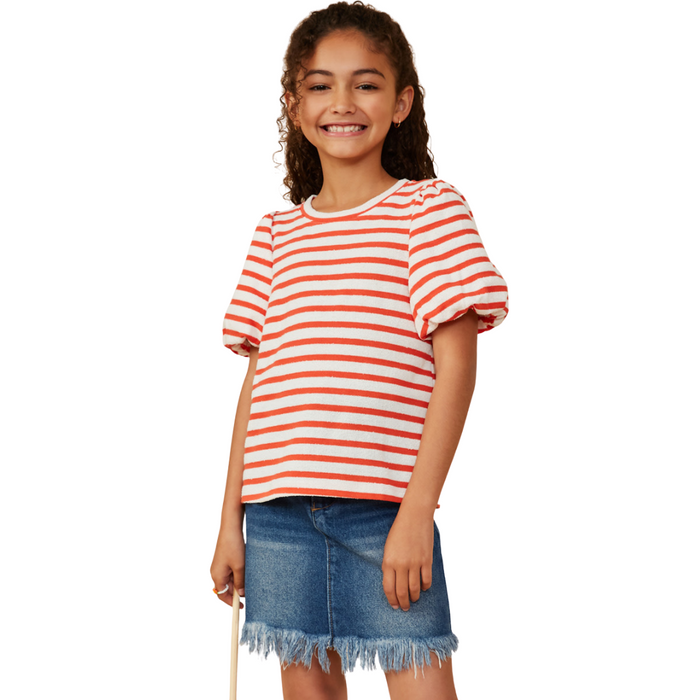 Striped Puff Sleeve Knit Top