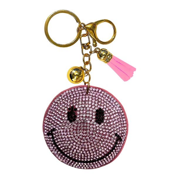 Rhinestone Keychain | Emoji Pink Smiley