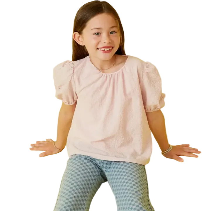 Seersucker Textured Puff Sleeve Top