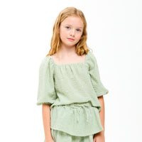 Balloon Sleeve Striped Gauze Top