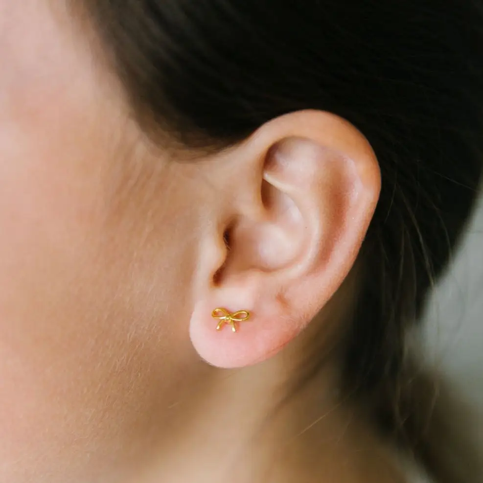 Bow Stud Earrings - Gold