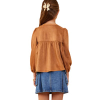 Vegan Suede Smocked Baby Doll Top