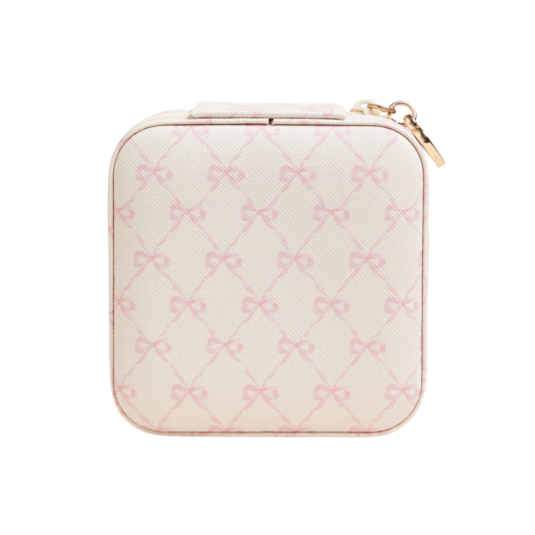 Pink Bow Pattern Square Jewelry Box