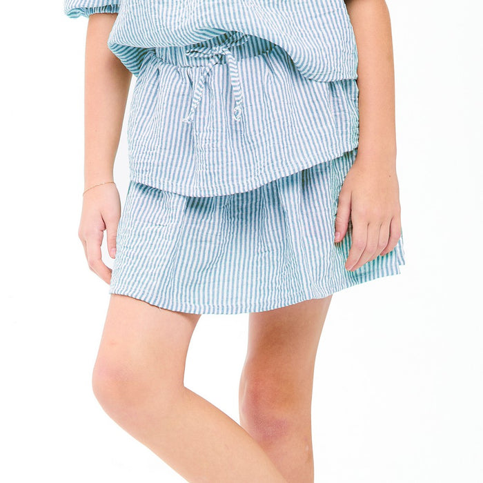 Striped Gauze Tiered Ruffle Skort