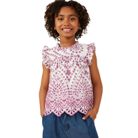 Eyelet Ruffle Detail Scallop Hem Top