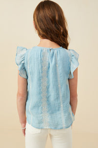 Girls Eyelet Embroidered Ruffled Detail Tank