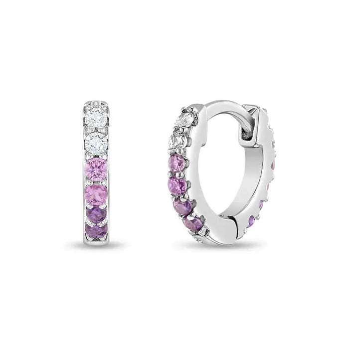 Double Sided Prong CZ 8mm  Earrings - Sterling Silver | PINK