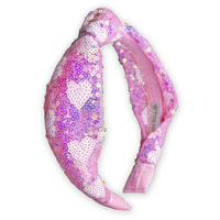 Kids Knot Headband - Pink Sequin Heart V's Day