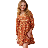 Floral Printed Corduroy Sleeve Dress