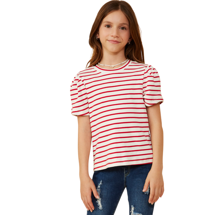 Puff Sleeve Stripe Knit Tee