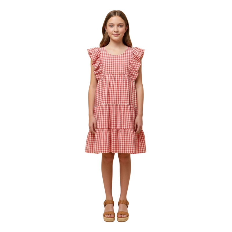 Gingham Smocked Ruffled Detail Dress