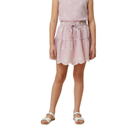 Bow Embroidered Scallop Lace Hem Skirt