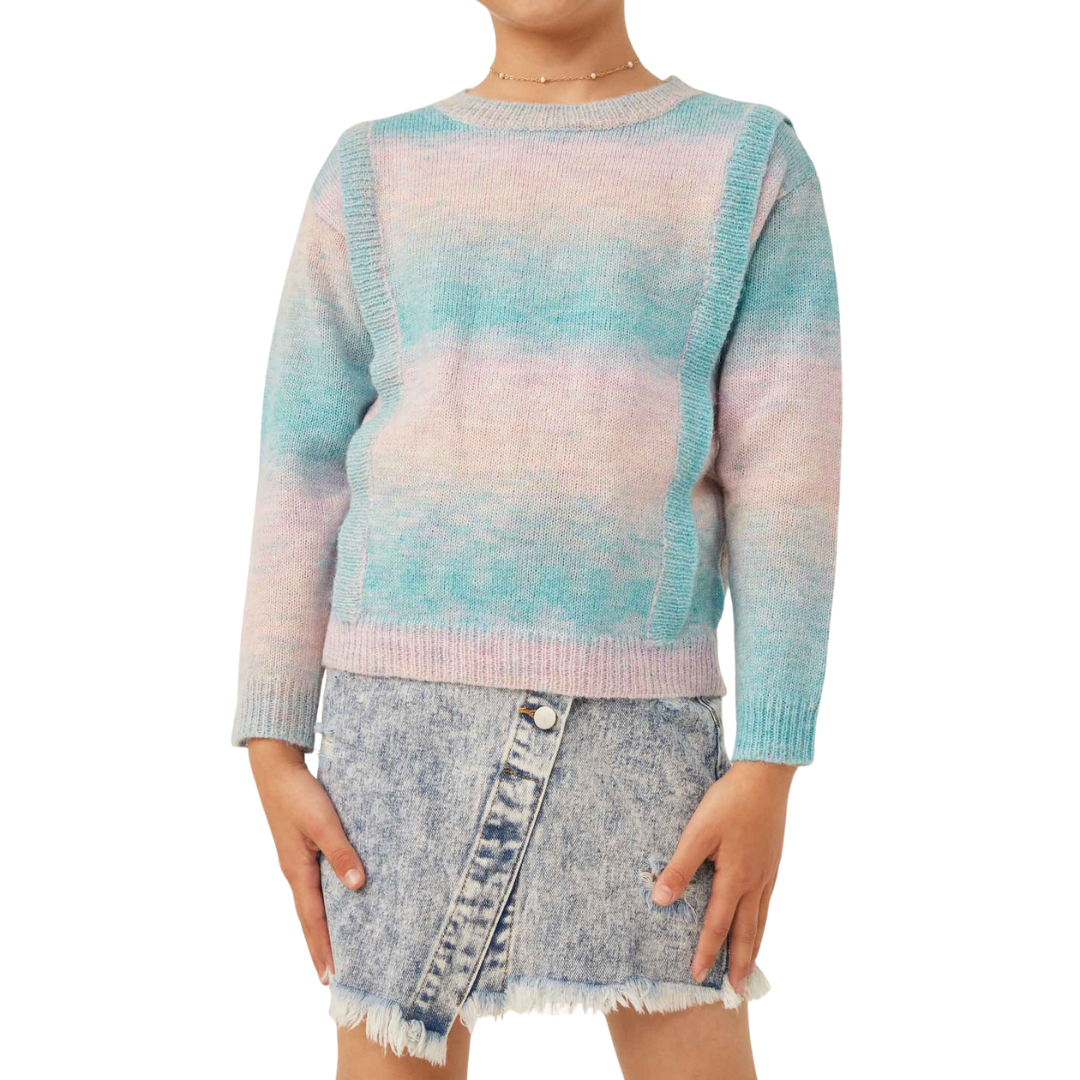 Ribbed Ruffle Pullover Ombre Sweater