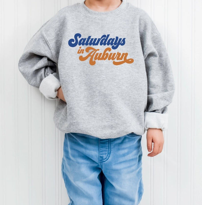 Saturday's in Auburn Bubble Letters Youth Sweatshirt