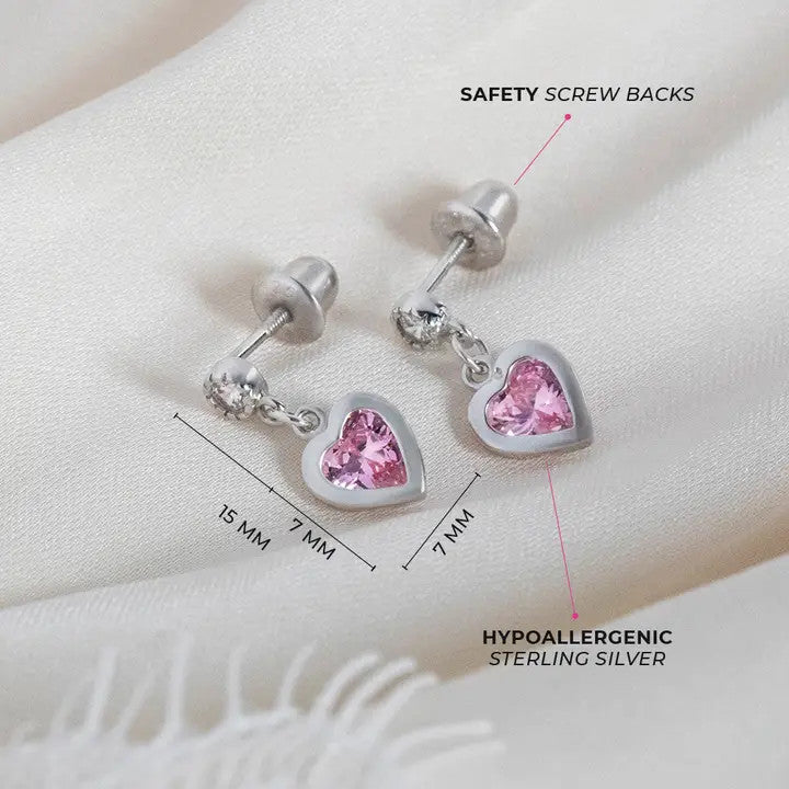 Dangle Hearts Kids / Girls Earrings - Sterling Silver