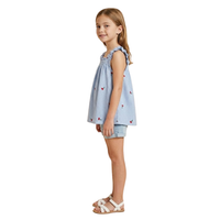 Cherry Embroidered Ruffle Strap Tank