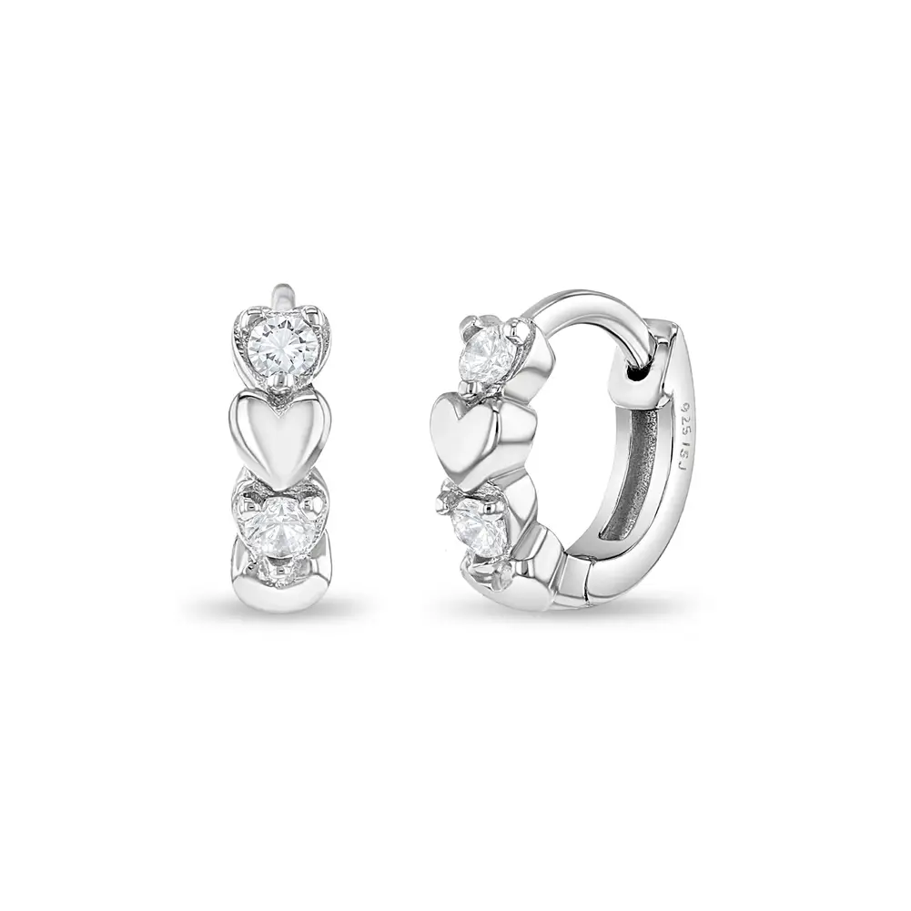 Heart & CZ Cascade 9mm Earring - Sterling Silver | CLEAR