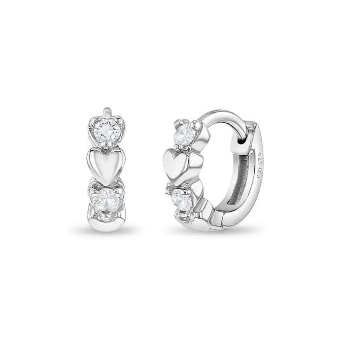 Heart & CZ Cascade 9mm Earring - Sterling Silver | CLEAR