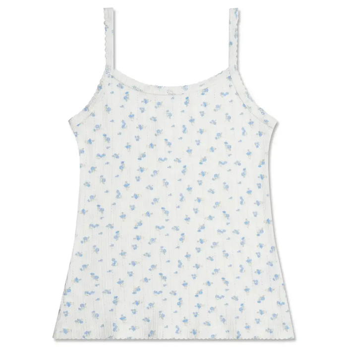 Blue Floral Pointelle Tank Top and Short Set