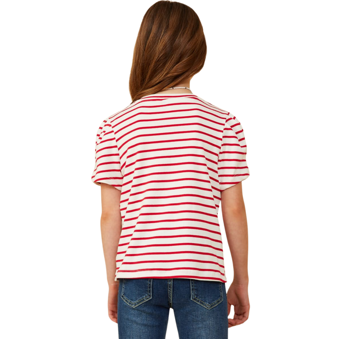 Puff Sleeve Stripe Knit Tee