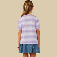 Girls Puff Sleeve Ombre Stripe Fine Knit Top