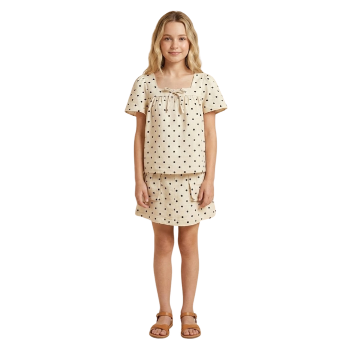 Polka Dot Tie Detail Square Neck Top