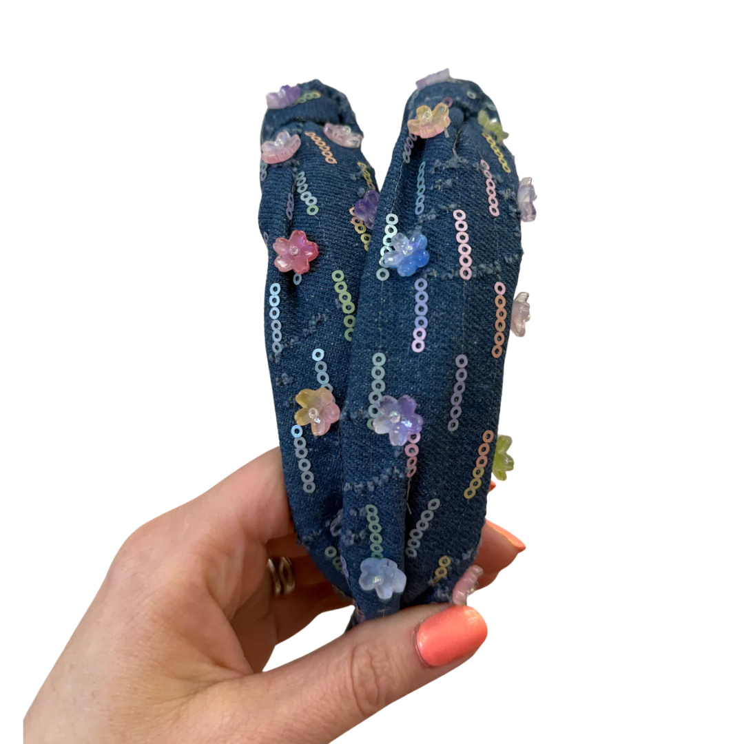 Sequin Denim Band Knot Headband