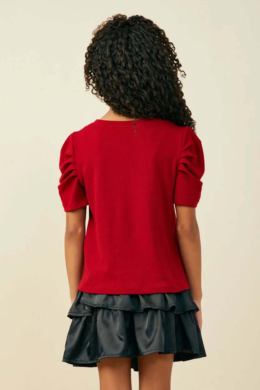 Rib Puff Short Sleeve Top