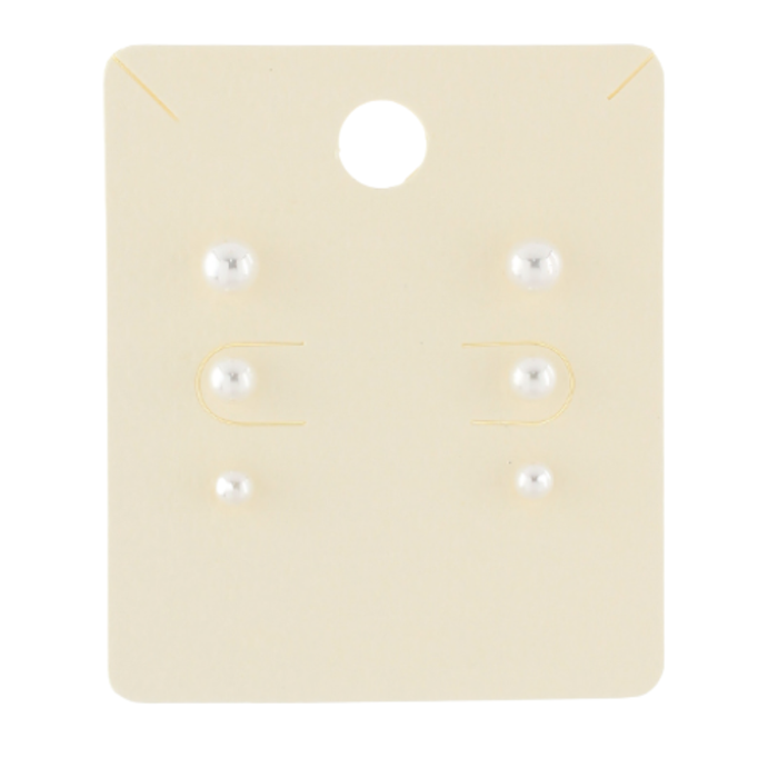 Pearl 3 Pair Stud Earrings Set - White