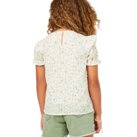 Textured Lurex Detail Printed Ruffle Top