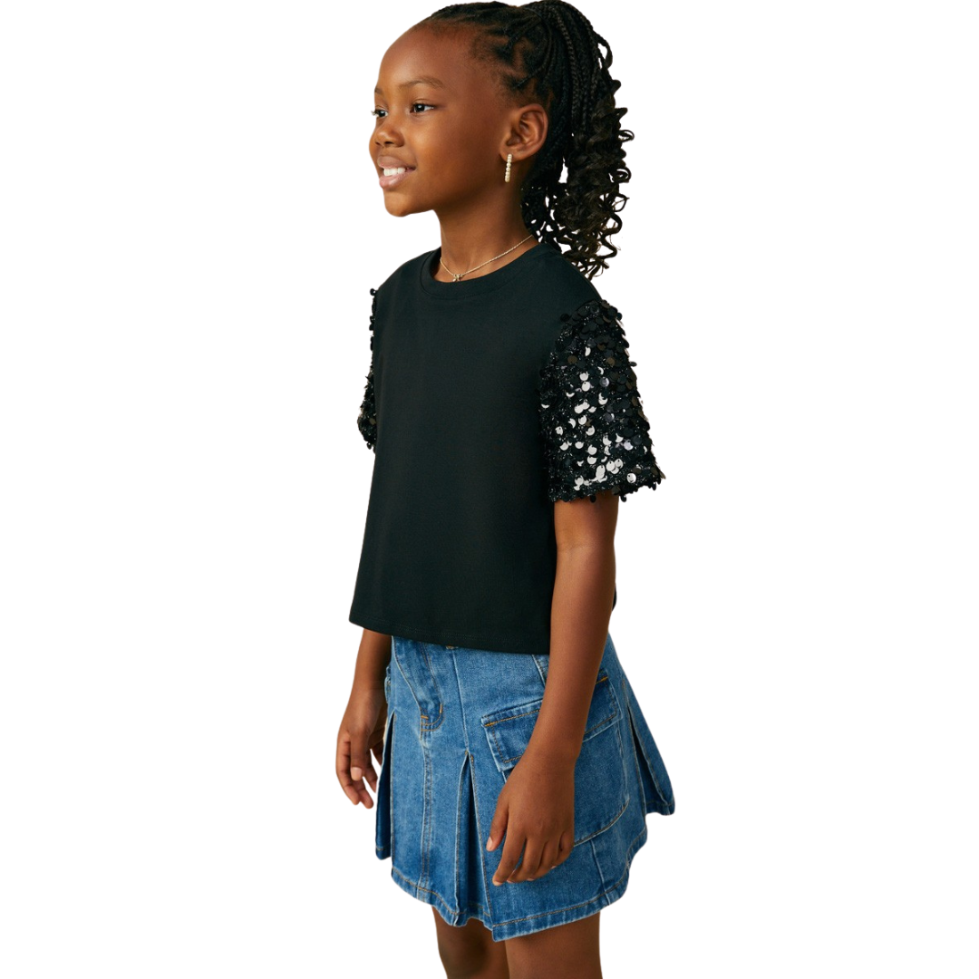 Sequin Sleeved Short Sleeve Top