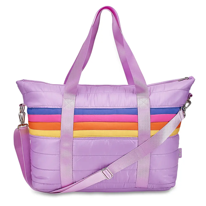 Lavender Puffer Tote Bag Retro Stripe