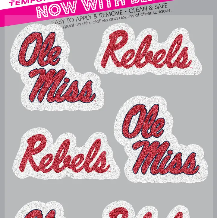 Ole Miss Glitter Temporary Tattoos