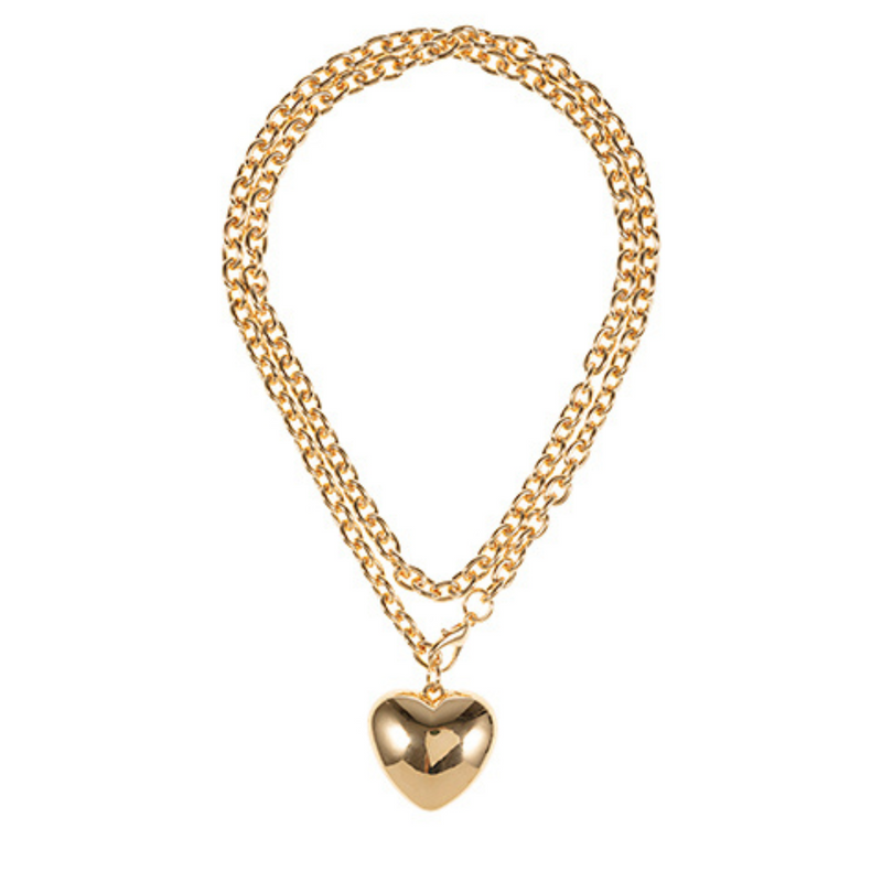 Heart Pendant Chain Long Necklace - Gold