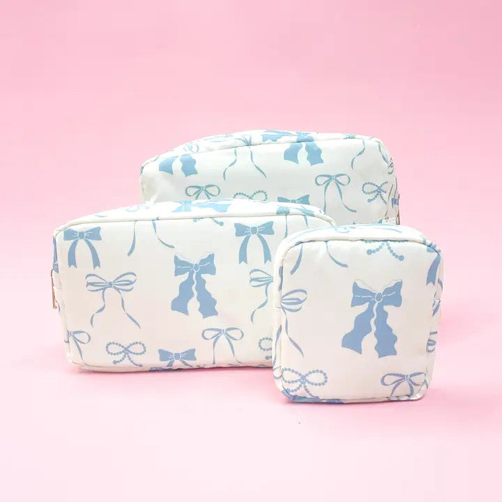 Blue Bows Nylon Cosmetic Zipper Bag