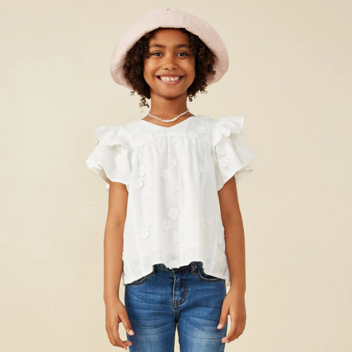 Crochet Floral Detailed Ruffle Sleeve Top