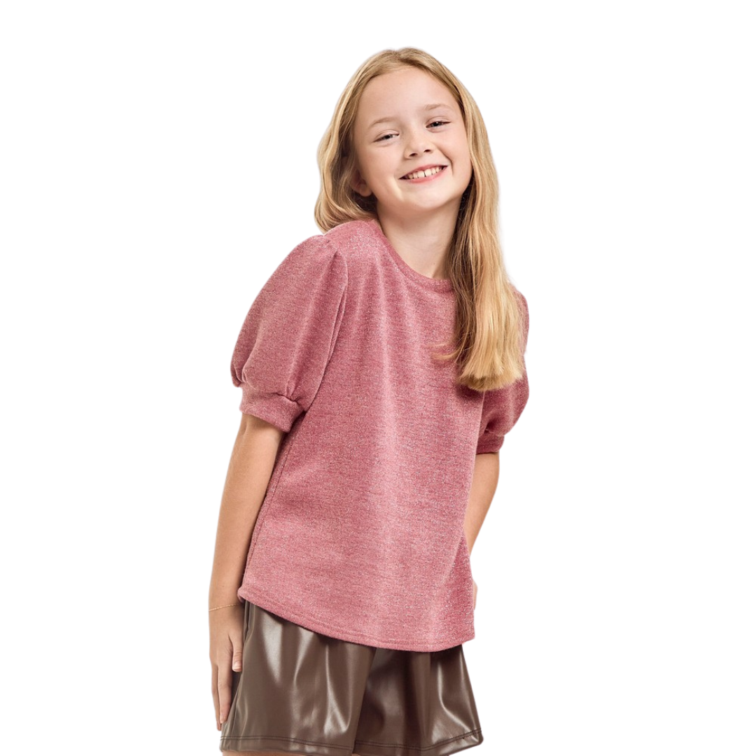 Mink Lurex Short Puff Sleeves Top