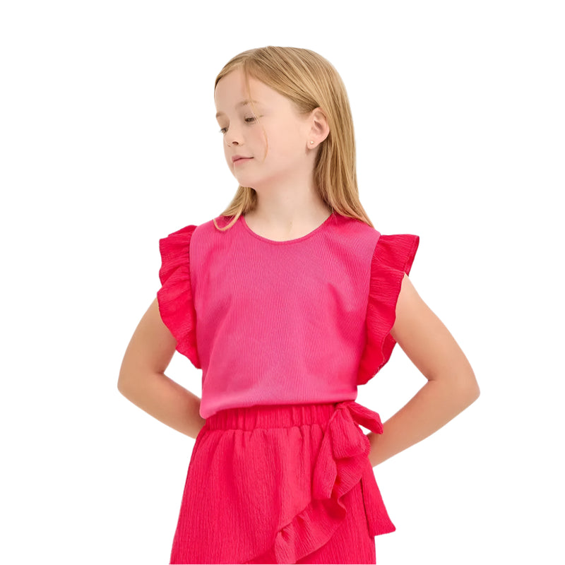 Ruffle Sleeve Ribbed Top