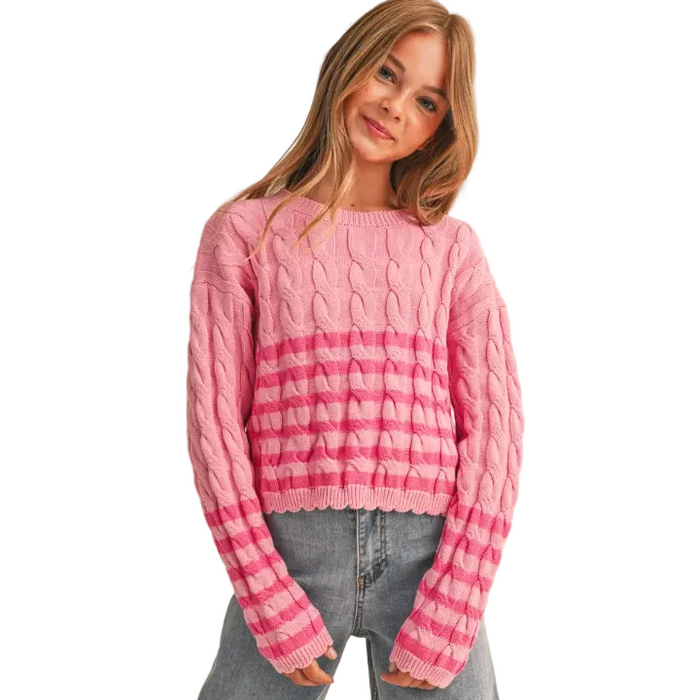 Cable Knit Boxy Cropped Pullover