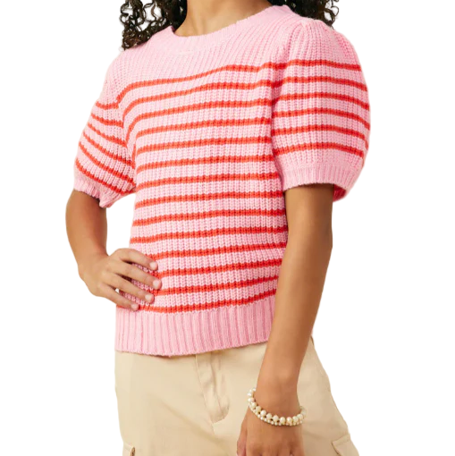 Striped Short Sleeve Sweater Knit Top