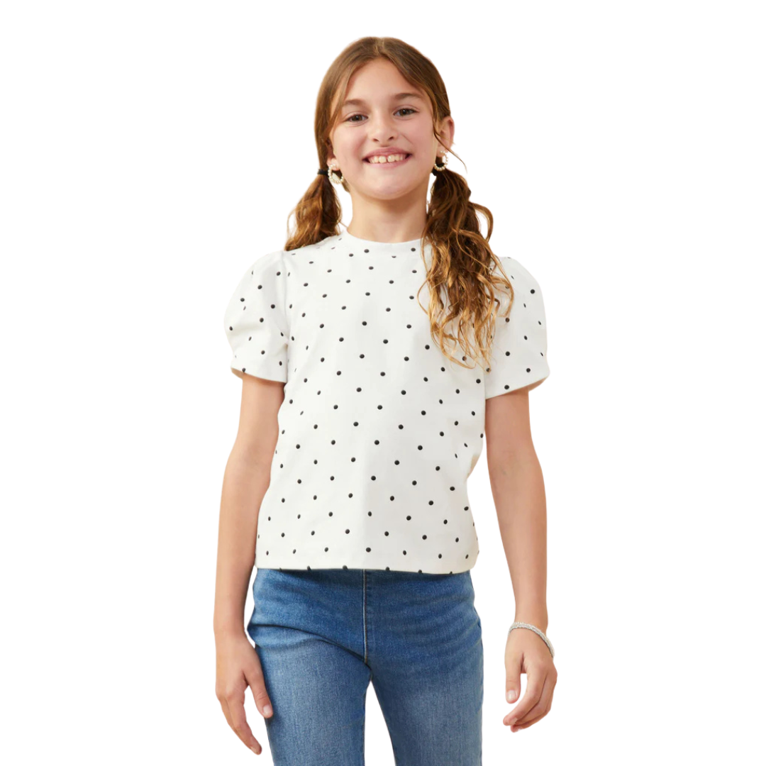 Puff Sleeve Polka Dot Knit Tee