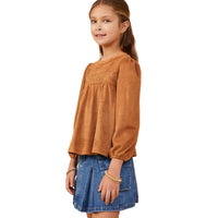 Vegan Suede Smocked Baby Doll Top