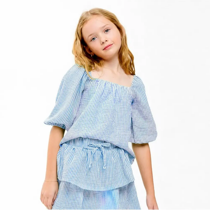 Balloon Sleeve Striped Gauze Top
