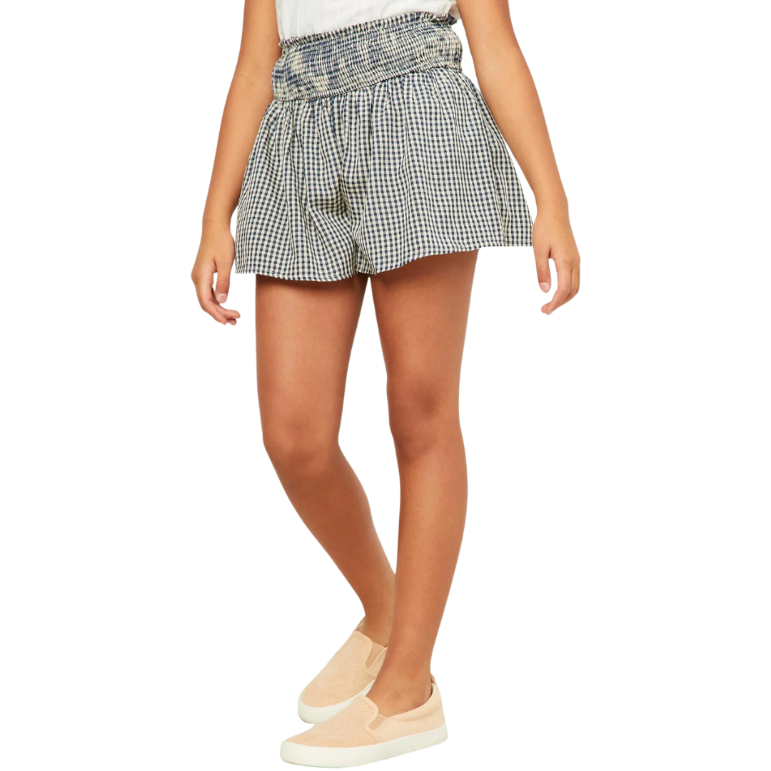 Gingham Print Smocked Waist Shorts