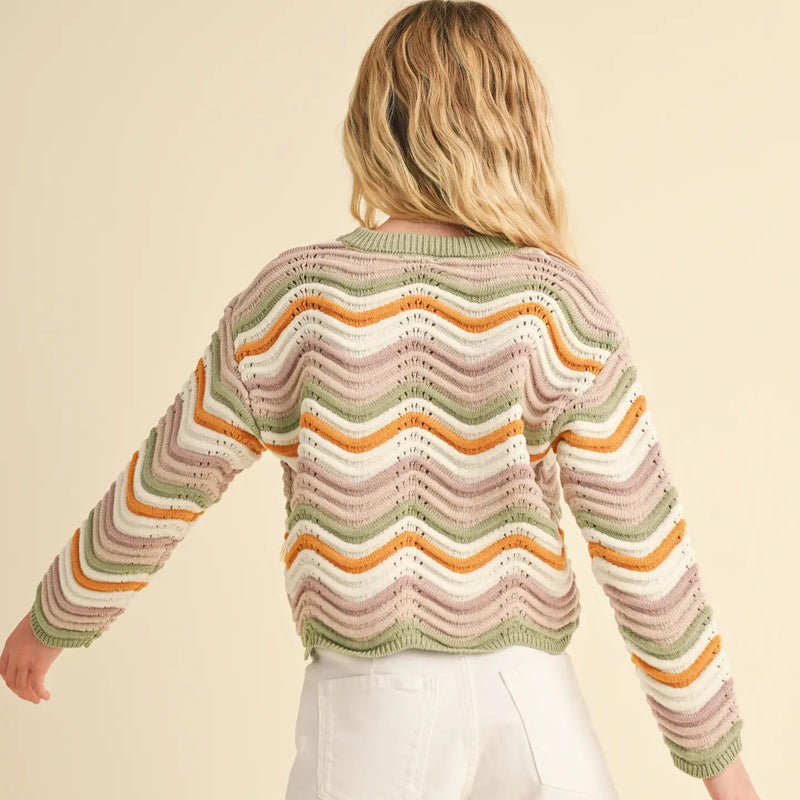 Crew Neck Wavy Knit Top