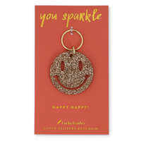 Gold Glitter Keychain - Smiley Face