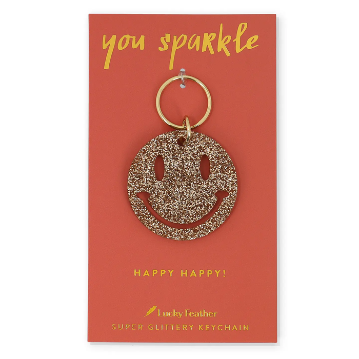 Gold Glitter Keychain - Smiley Face
