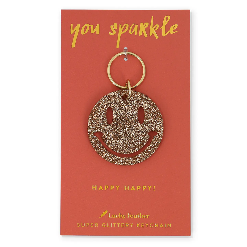 Gold Glitter Keychain - Smiley Face