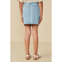 Box Pleated Washed Denim Skirt