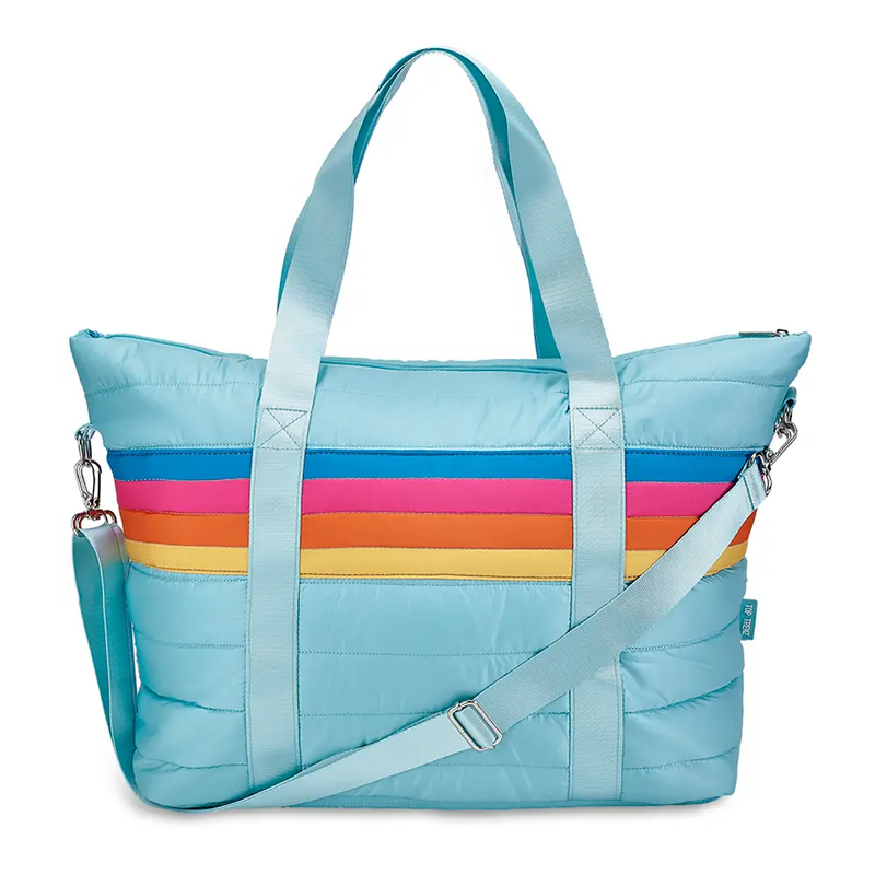 Blue Puffer Tote Bag Retro Stripe